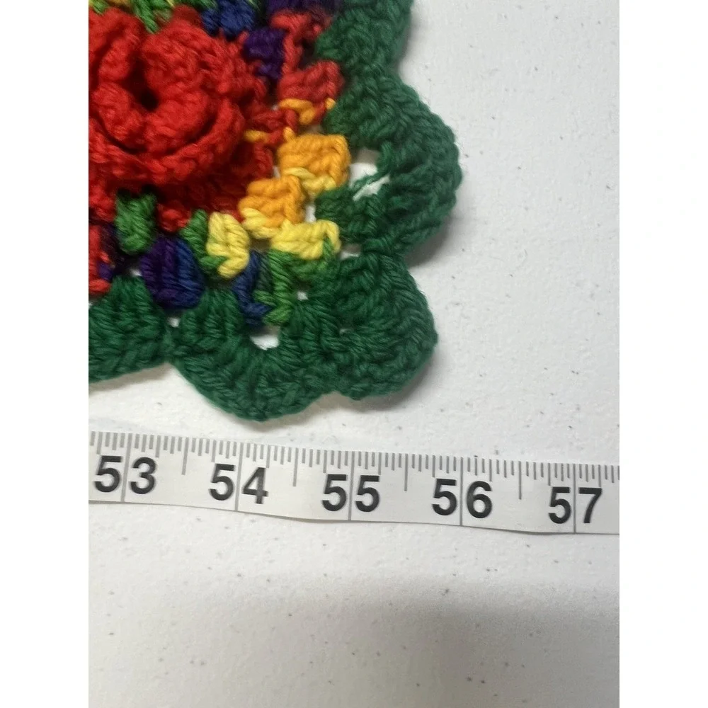 Handmade Granny Square Throw Floral 3D Knit Green Colorful Sofa Blanket Afgan